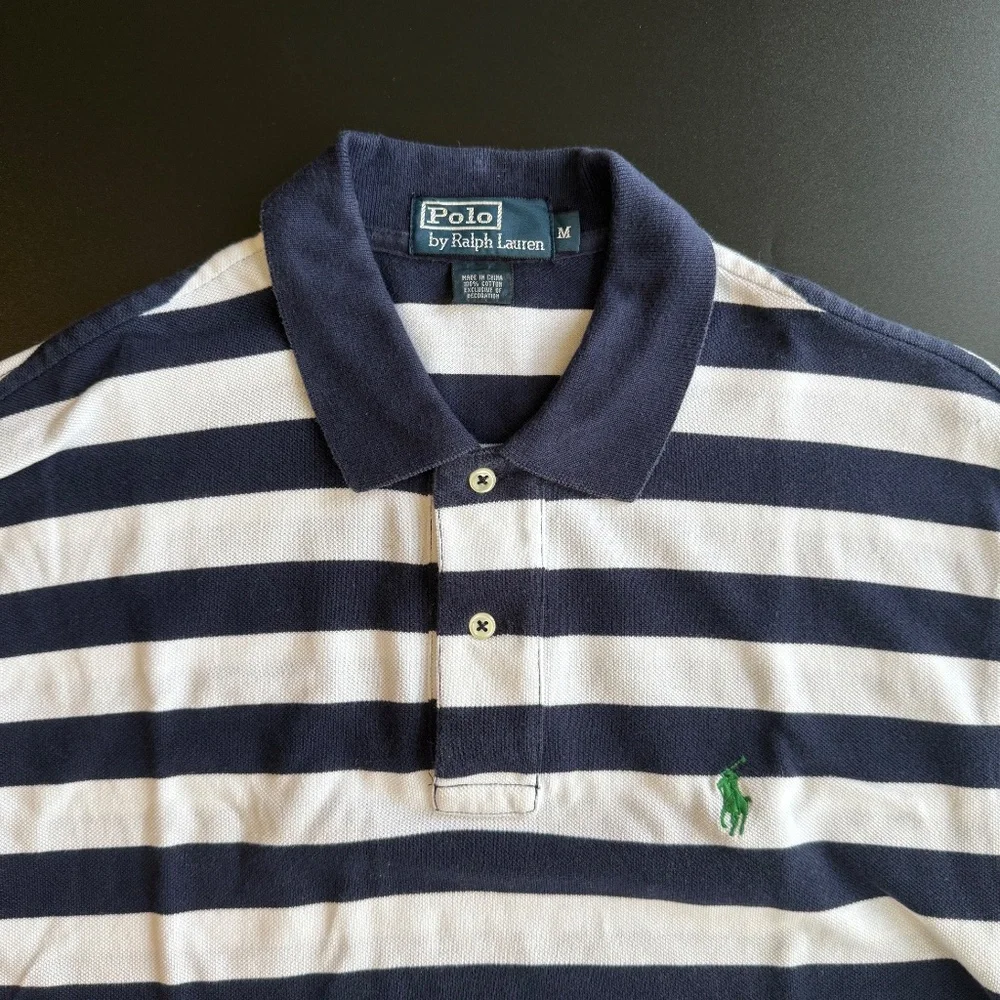 POLO Ralph Lauren Polo Shirt Mens Medium Striped Short Sleeve‎ Cotton